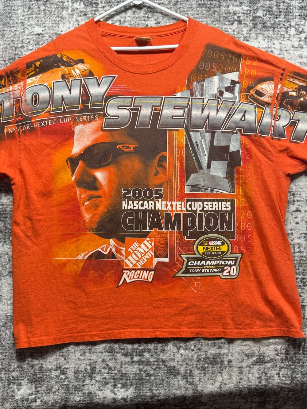 VTG Tony Stewart  Mens 3XL  Home Depot 2005 Champion All-Over Print shirt Orange